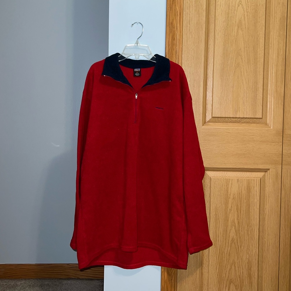 Patagonia Capilene Red & Navy Fleece Quarter Zip Pullover Jacket Men’s Size XXL